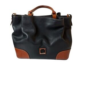 Dooney Bourke Brenna Satchel Handbag Pebble Grain Black & Brown Luxury No Strap